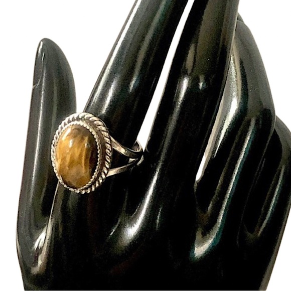 Native American Sterling Silver Ring w Tigers Eye and Woven Detail Sz 10-1/2 - Picture 16 of 17